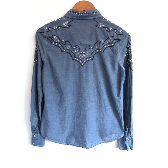 ULLA JOHNSON Willie Chambray Embroidered Western Snap Front Shirt Top 0 XS $230 - Picture 8 of 13